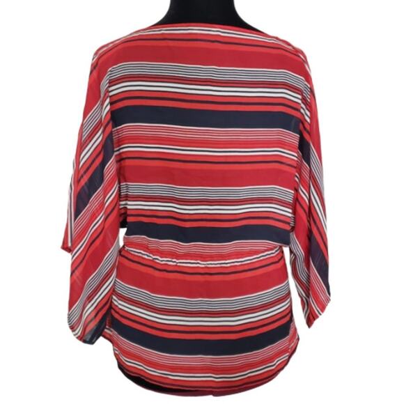 Red White and Blue Striped Top Medium Drawstring Cinched Waist - Picture 3 of 8
